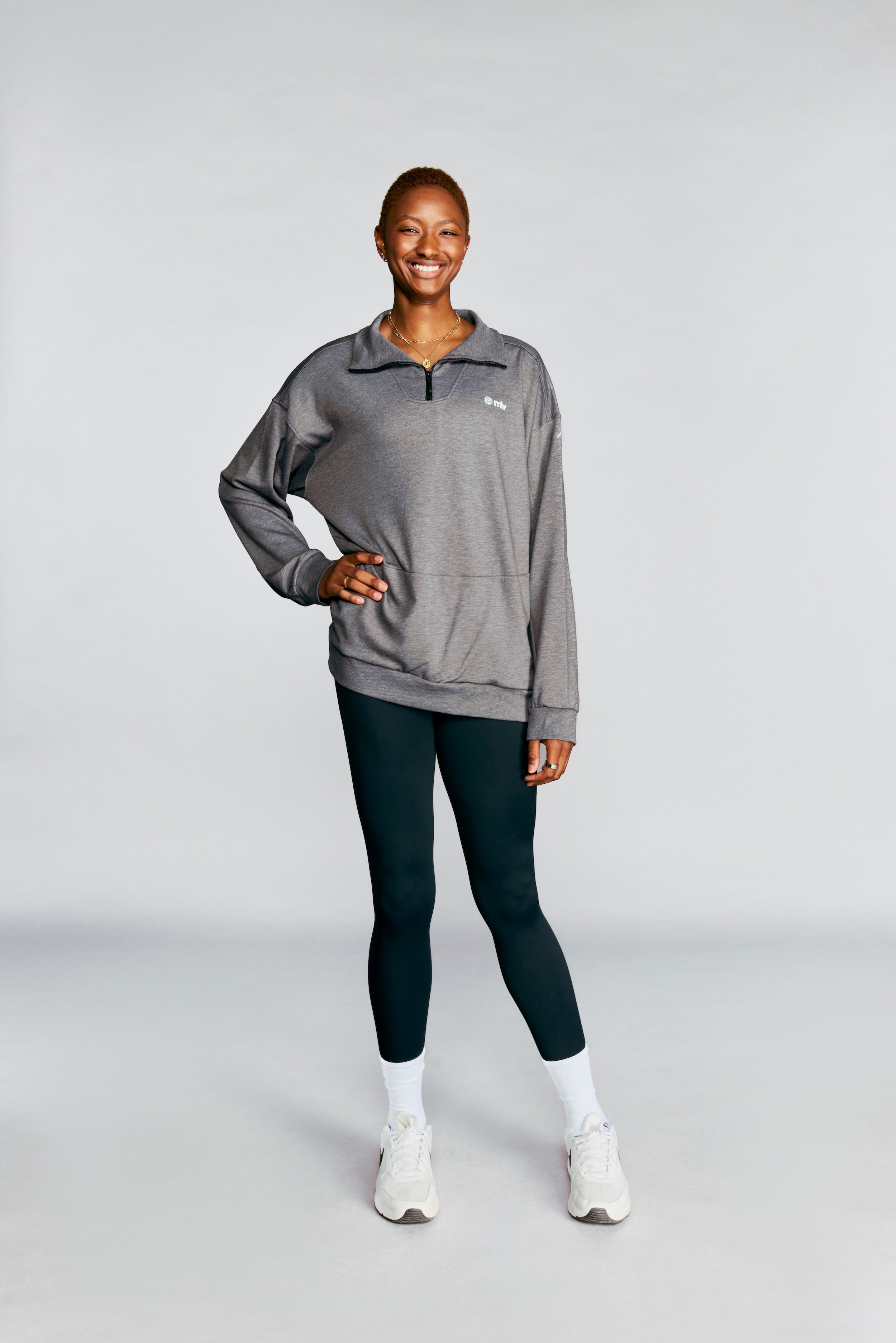 MLV Logo Oversized Ribbed Quarter Zip Pullover by REN Athletics