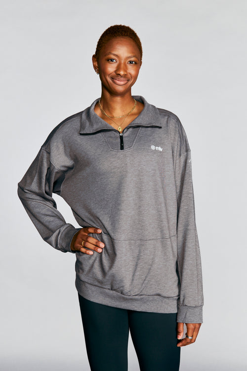 MLV Logo Oversized Ribbed Quarter Zip Pullover by REN Athletics